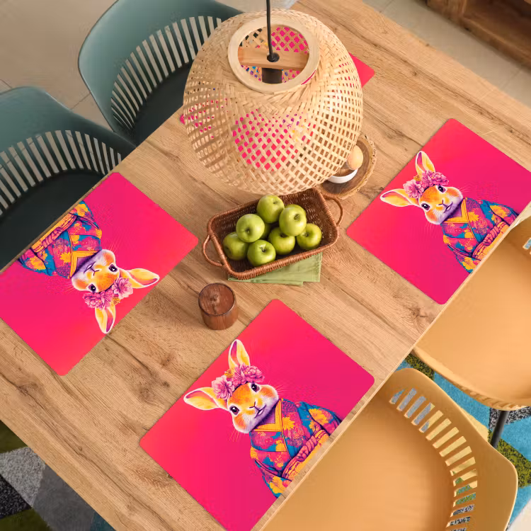 Konijn - Bloemen - Kleurrijk - Kimono Placemat vinyl groot -zzsfeer5_Kitchenyeah-website