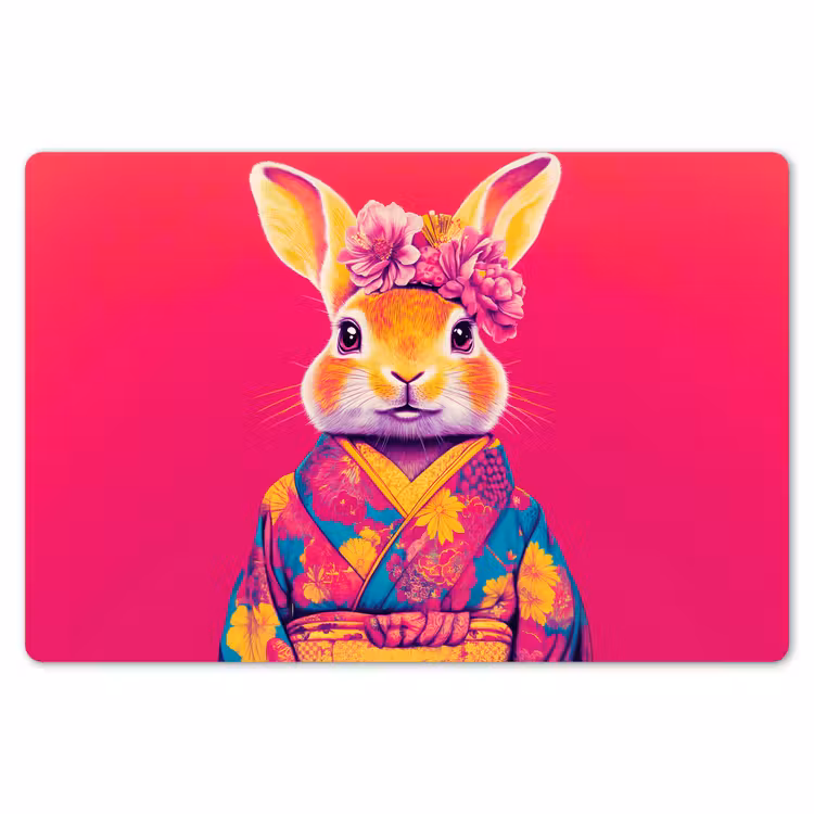 Konijn - Bloemen - Kleurrijk - Kimono Placemat vinyl groot -zzsfeer1_Kitchenyeah-website