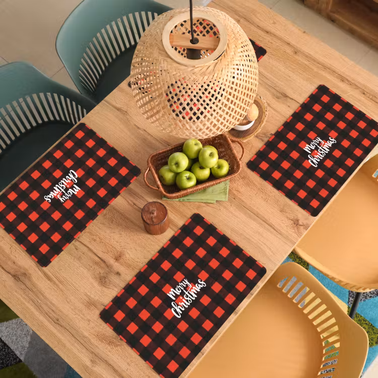Geruit - Rood - Tekst - Christmas Placemat vinyl groot -zzsfeer5_Kitchenyeah-website