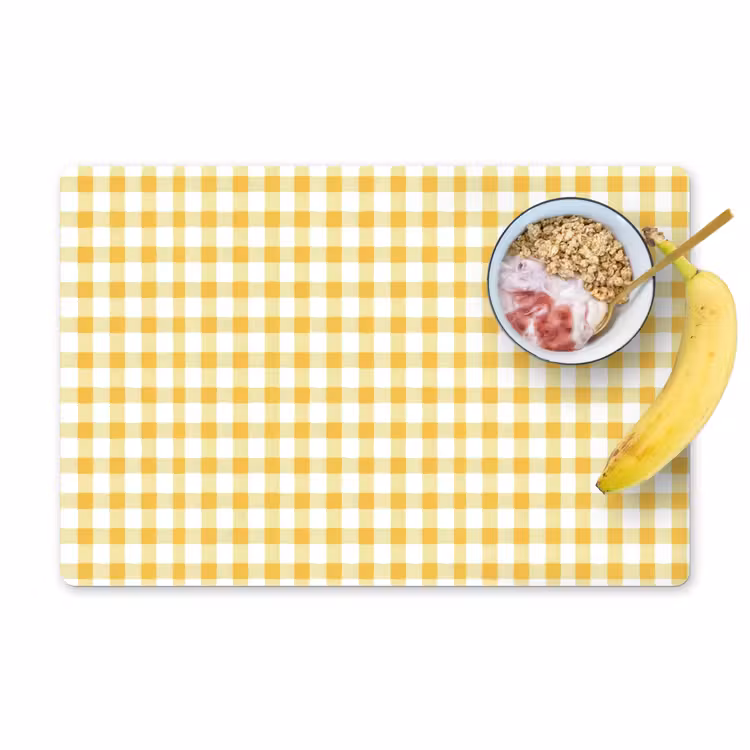 Ruit - Gingham - Klassiek - Geel en Wit Placemat vinyl groot 368 -zzzproduct_Kitchenyeah-website