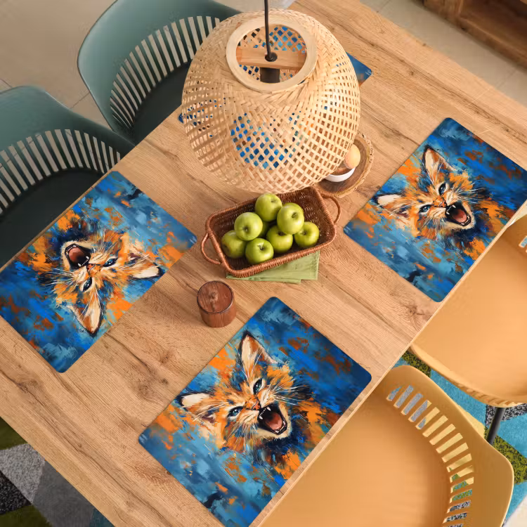 Kat - Kleurrijk - Oranje - Blauw Placemat vinyl groot -zzsfeer5_Kitchenyeah-website