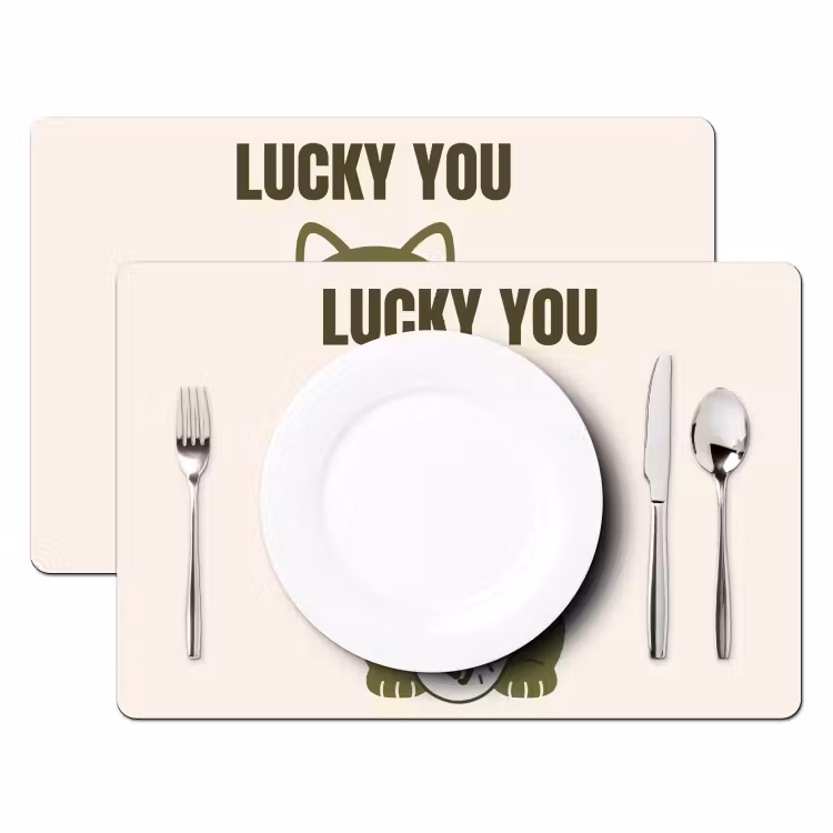 Kat - Geluk - Dieren - Modern - Groen Placemat vinyl groot -zzsfeer2_Kitchenyeah-website