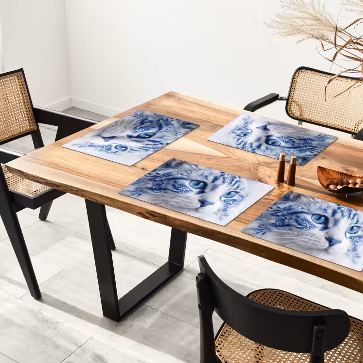 Kat - Patroon - Blauw Placemat vinyl groot -zzsfeer4_Kitchenyeah-website
