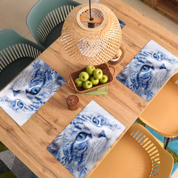 Kat - Patroon - Blauw Placemat vinyl groot -zzsfeer5_Kitchenyeah-website