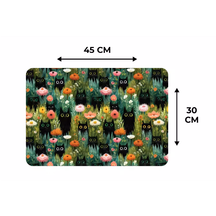 Katten - Bloemen - Kleurrijk Placemat vinyl groot 368 -specs