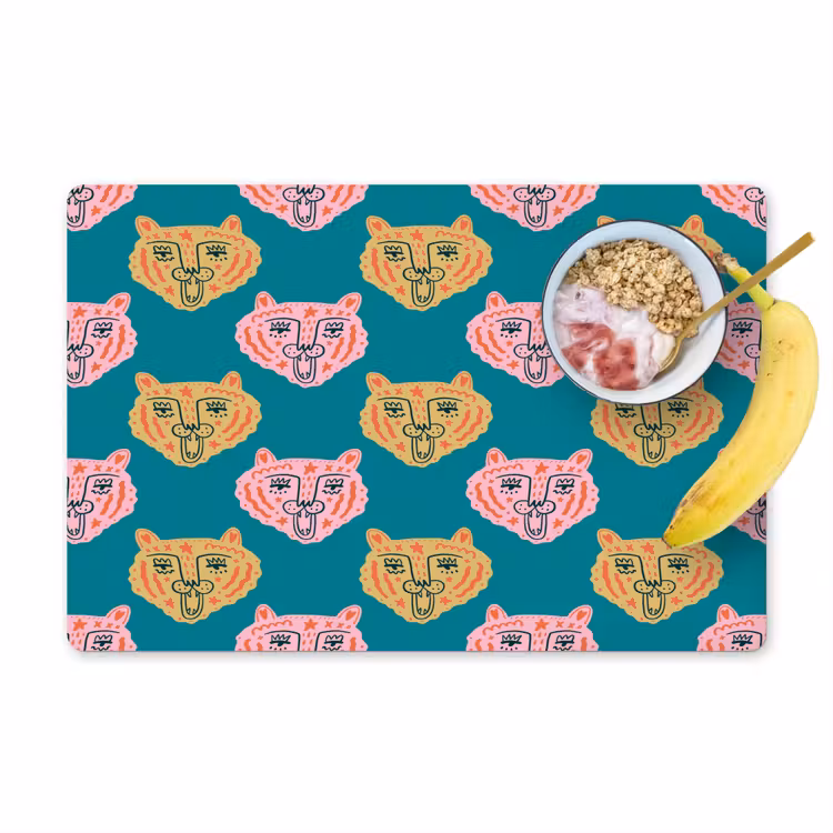 Kattengezichten - Sterren - Turquoise Placemat vinyl groot 368 -zzzproduct_Kitchenyeah-website
