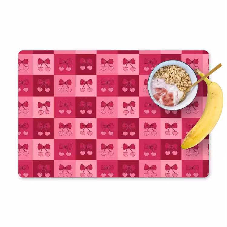 Kersen - Strikjes - Speels - Roze - Bordeaux Placemat vinyl groot 368 -zzzproduct_Kitchenyeah-website