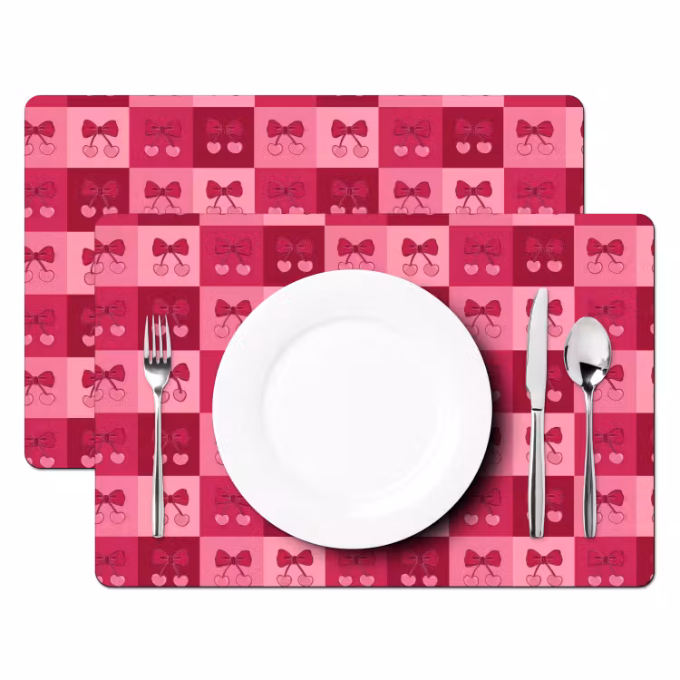 Kersen - Strikjes - Speels - Roze - Bordeaux Placemat vinyl groot 368 -zzsfeer2_Kitchenyeah-website