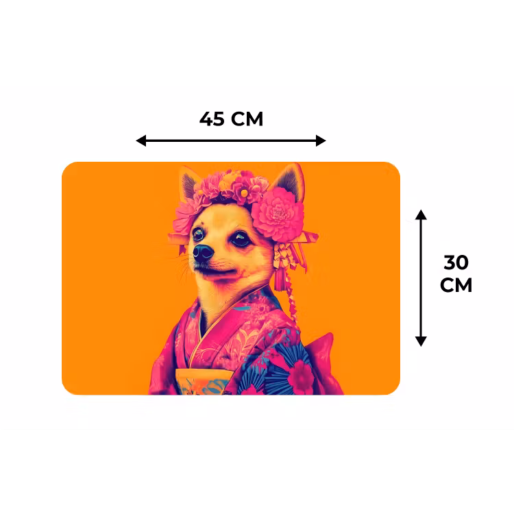 Kimono - Hondje - Bloemenkroon - Oranje Placemat vinyl groot -specs