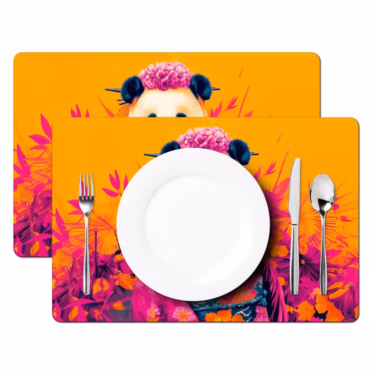 Kimono - Roze - Panda - Bloemenkroon Placemat vinyl groot -zzsfeer2_Kitchenyeah-website