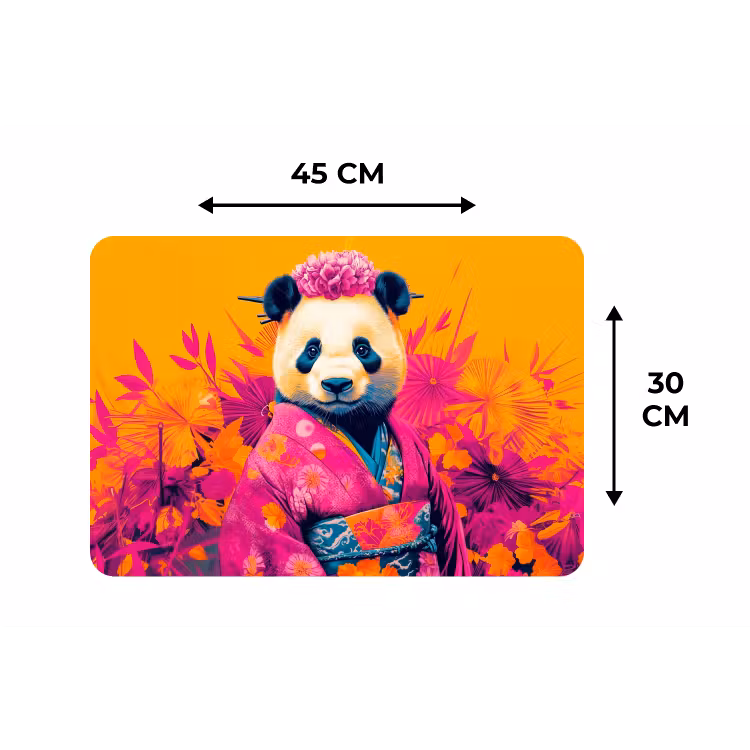 Kimono - Roze - Panda - Bloemenkroon Placemat vinyl groot -specs