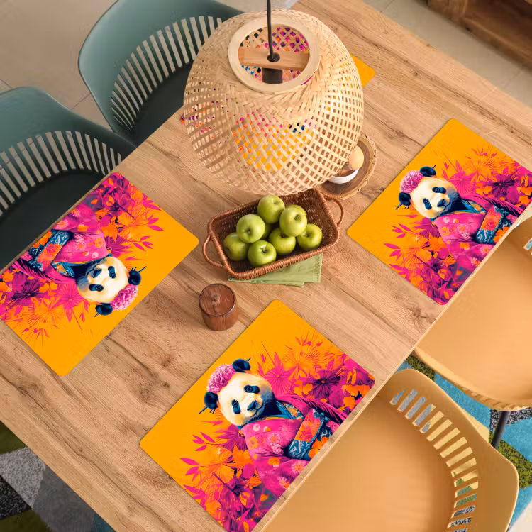 Kimono - Roze - Panda - Bloemenkroon Placemat vinyl groot -zzsfeer5_Kitchenyeah-website