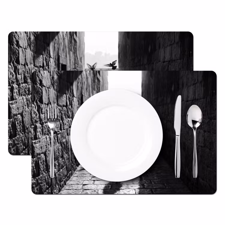 Kind - Vogel - Straat - Zwart-wit - Spelen Placemat vinyl groot -zzsfeer2_Kitchenyeah-website