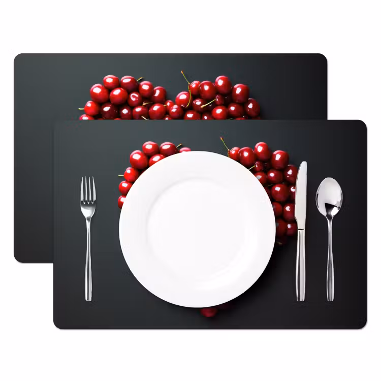 Kersen - Hart - Rood - Zwart Placemat vinyl groot -zzsfeer2_Kitchenyeah-website