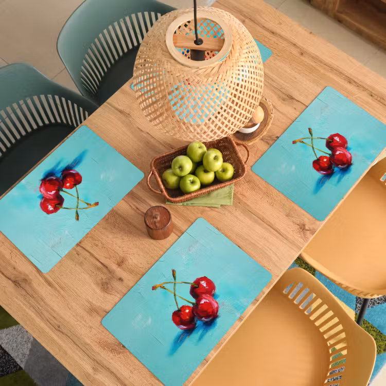 Kersen - Rood - Drie - Geverfd Placemat vinyl groot -zzsfeer5_Kitchenyeah-website