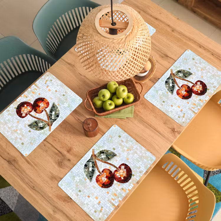 Kersen - Rood - Mozaïek - Blaadjes Placemat vinyl groot -zzsfeer5_Kitchenyeah-website