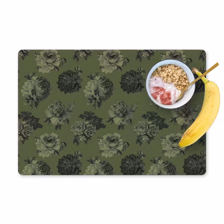Klassiek - botanisch - olijfgroen - bloemen Placemat vinyl groot 368 -zzzproduct_Kitchenyeah-website