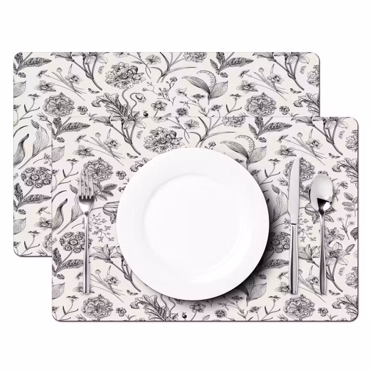 Classic - Black - White - Floral Placemat vinyl groot 368 -zzsfeer2_Kitchenyeah-website