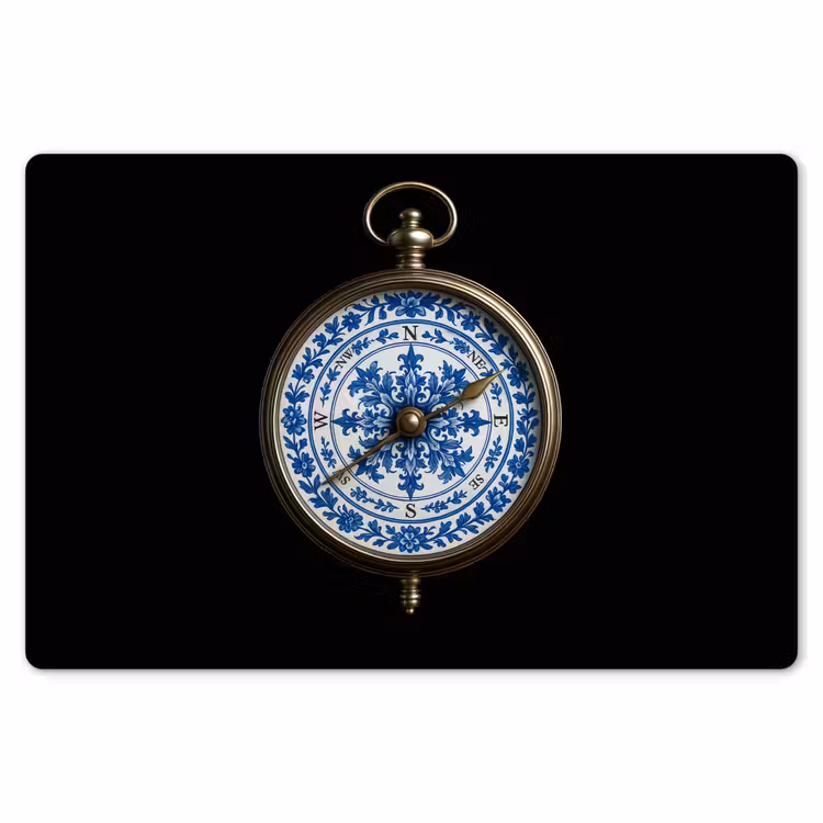 Kompas - Delfts blauw - Zwart Placemat vinyl groot -zzsfeer1_Kitchenyeah-website