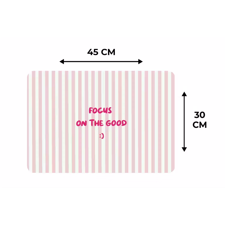 Focus on the good - Strepen - Roze - Smiley Placemat vinyl groot -specs
