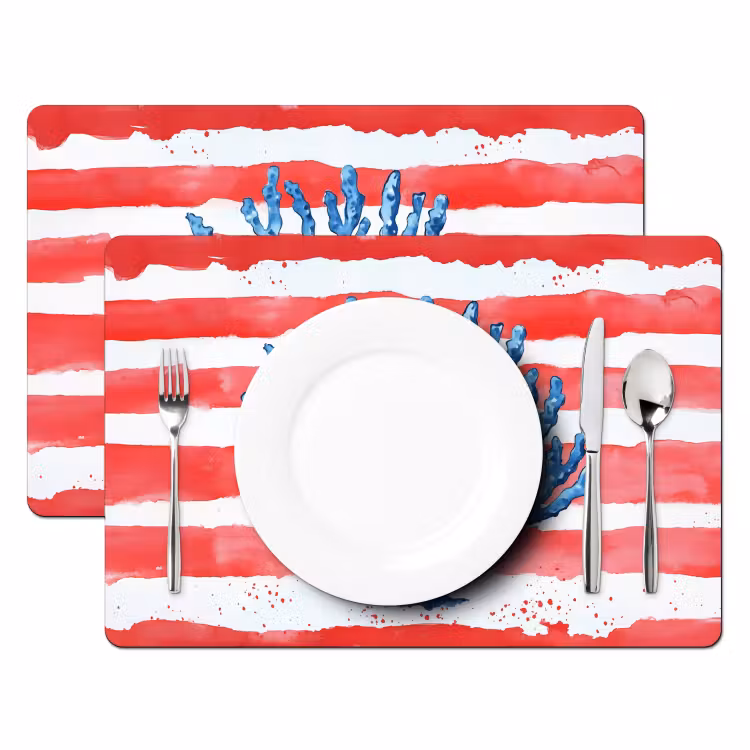 Koraal - Verfstructuur - Rood - Blauw Placemat vinyl groot -zzsfeer2_Kitchenyeah-website