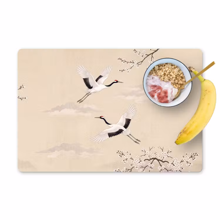 Kraanvogels - Bloesem - Beige Placemat vinyl groot -zzzproduct_Kitchenyeah-website