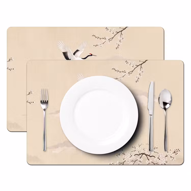 Kraanvogels - Bloesem - Beige Placemat vinyl groot -zzsfeer2_Kitchenyeah-website