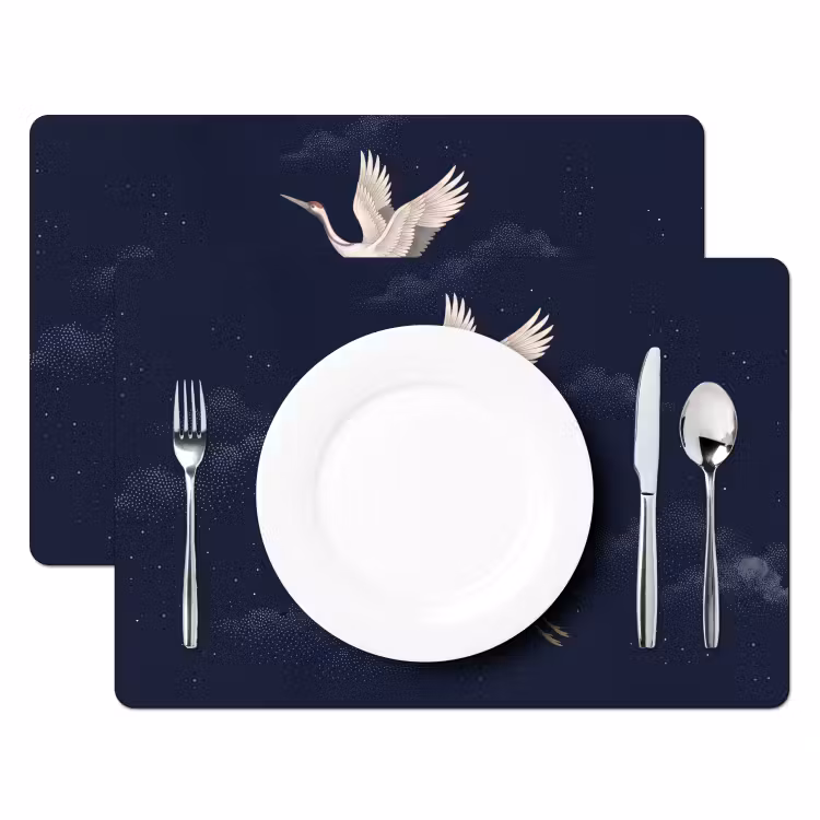 Kraanvogels - Nachthemel - Blauw Placemat vinyl groot -zzsfeer2_Kitchenyeah-website