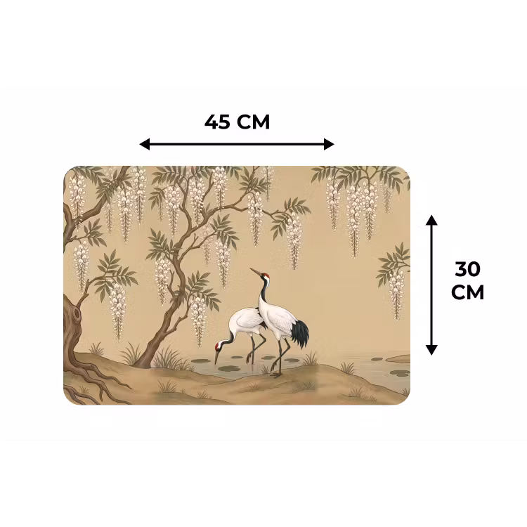 Kraanvogels - Water - Beige Placemat vinyl groot -specs