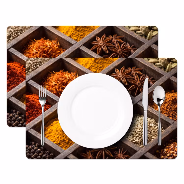 Tischset - 6 Stück - Kräuter – Holz – Essen - Kruiden - Houten - Eten Placemat vinyl groot
