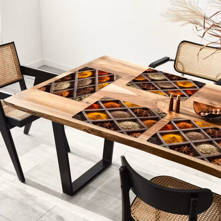 Tischset - 6 Stück - Kräuter – Holz – Essen - Kruiden - Houten - Eten Placemat vinyl groot