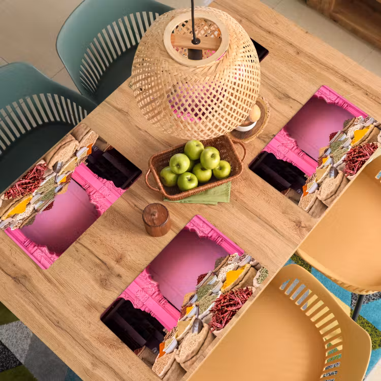 Tischset - 6 Stück - Kräuter – Markt – Rosa - Kruiden - Markt - Roze Placemat vinyl groot