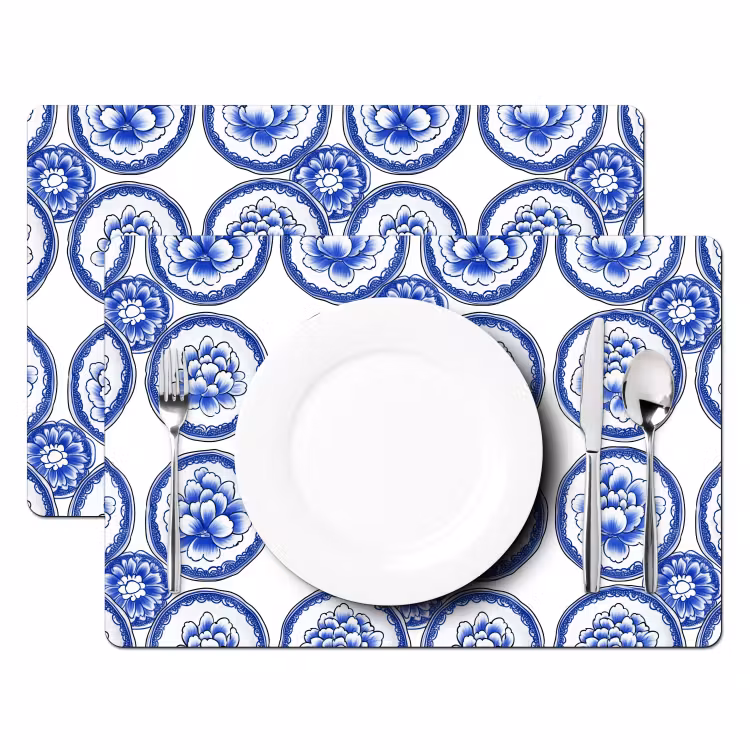 Cirkels - Bloemen - Blauw Placemat vinyl groot 368 -zzsfeer2_Kitchenyeah-website