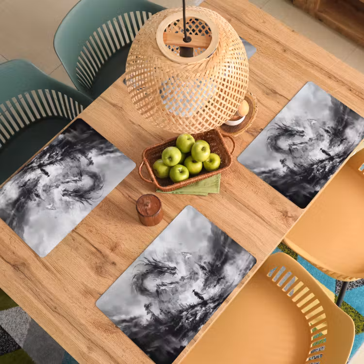 Krijger - Draak - Grijs Placemat vinyl groot -zzsfeer5_Kitchenyeah-website