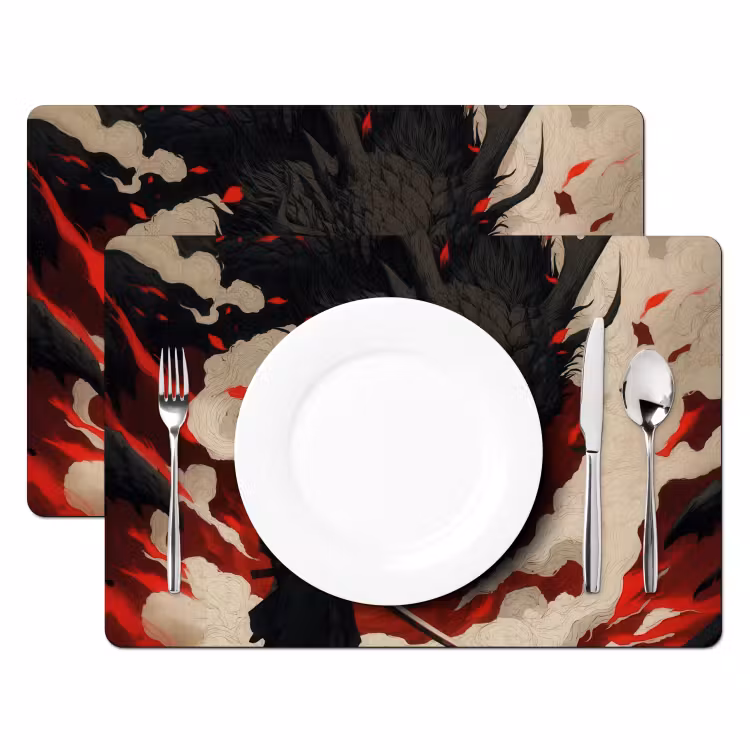 Krijger - Draak - Zwart - Rood - Rook Placemat vinyl groot -zzsfeer2_Kitchenyeah-website