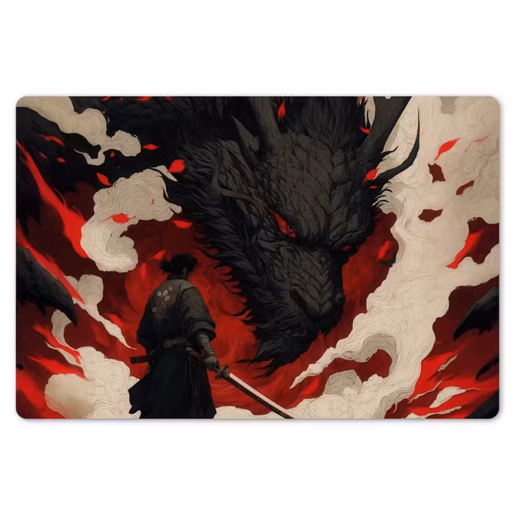 Krijger - Draak - Zwart - Rood - Rook Placemat vinyl groot -zzsfeer1_Kitchenyeah-website