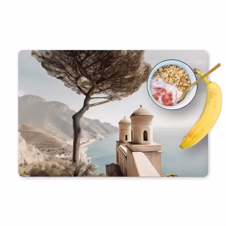 Kust - Klif - Boom - Gebouw Placemat vinyl groot -zzzproduct_Kitchenyeah-website