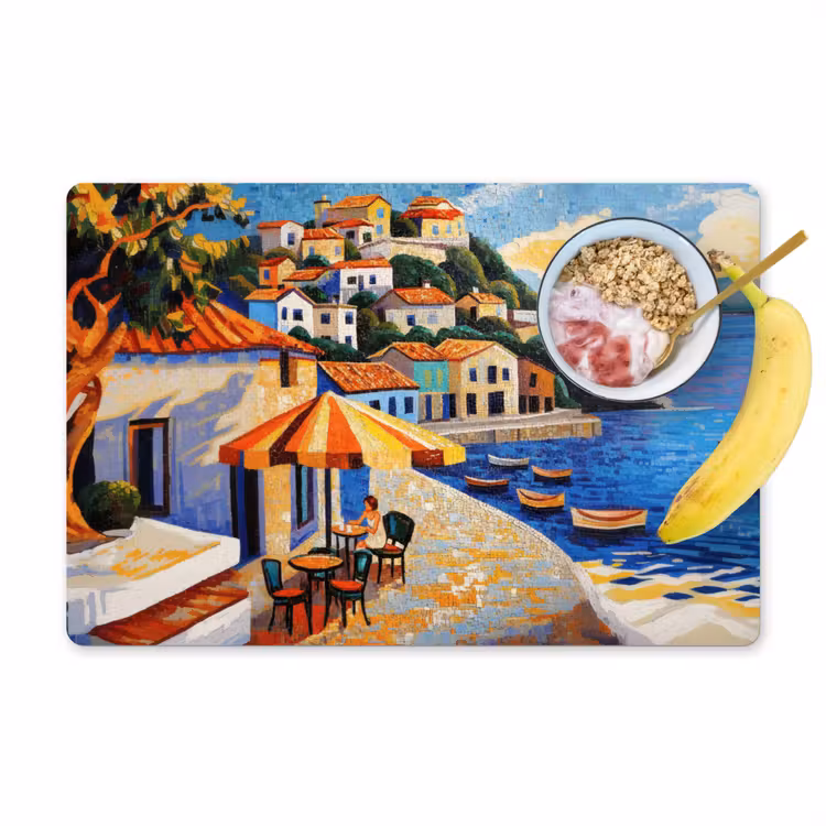 Kustdorp - Huisjes - Mozaïek - Zee Placemat vinyl groot -zzzproduct_Kitchenyeah-website