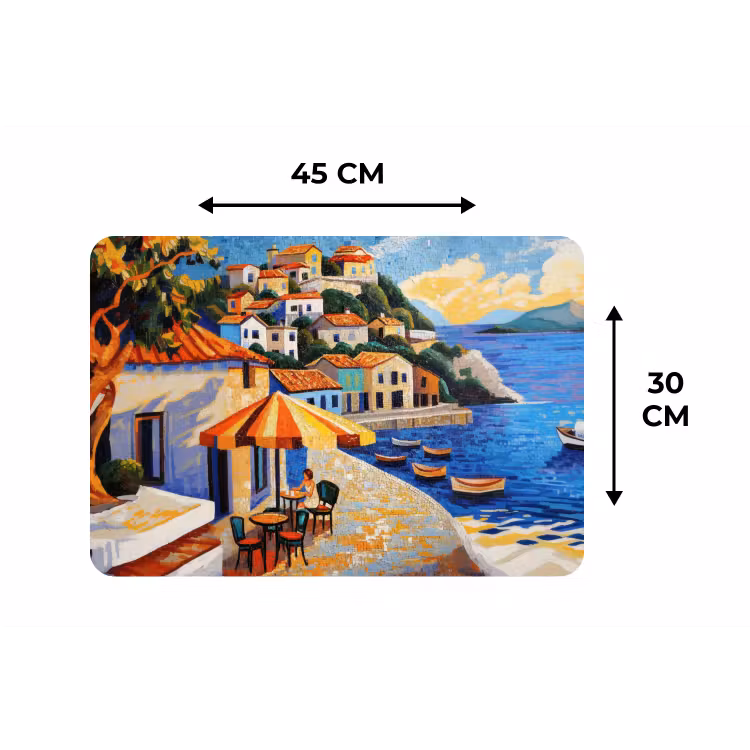 Kustdorp - Huisjes - Mozaïek - Zee Placemat vinyl groot -specs