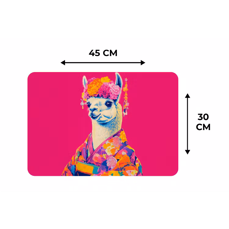 Lama - Kimono - Bloemenkrans - Felroze Placemat vinyl groot -specs
