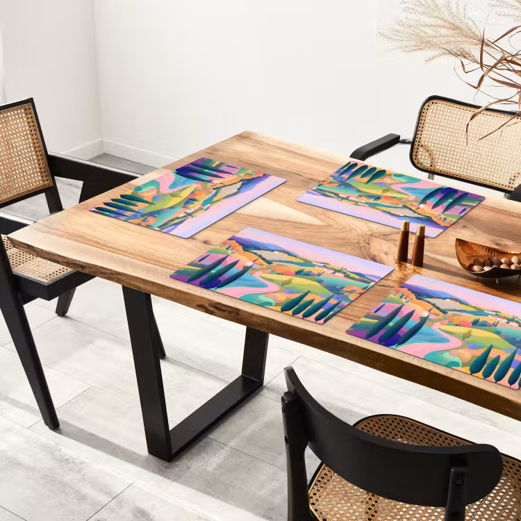 Landschap - Paars - Pastel - Huizen Placemat vinyl groot -zzsfeer4_Kitchenyeah-website