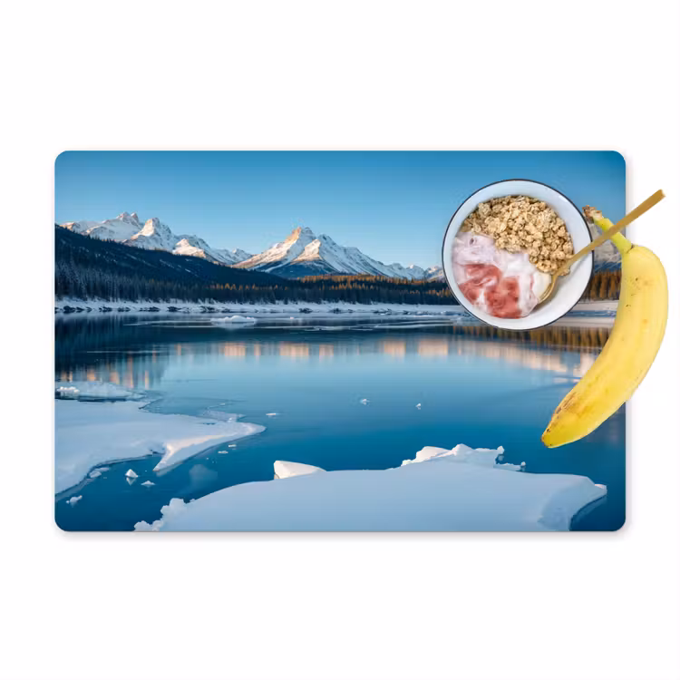 Landschap - Winter - Meer - Bergen - Uitzicht - IJs Placemat vinyl groot -zzzproduct_Kitchenyeah-website