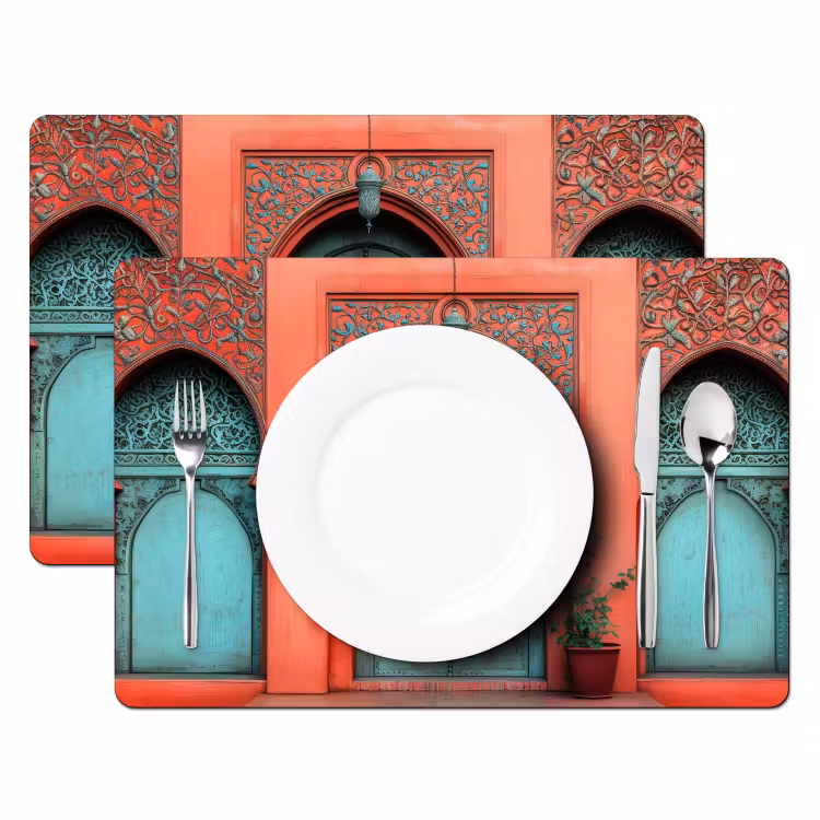 Lantaarn - Deur - Turquoise Placemat vinyl groot -zzsfeer2_Kitchenyeah-website