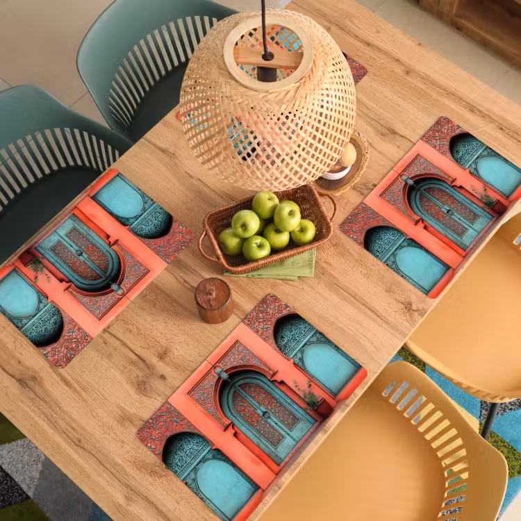 Lantaarn - Deur - Turquoise Placemat vinyl groot -zzsfeer5_Kitchenyeah-website