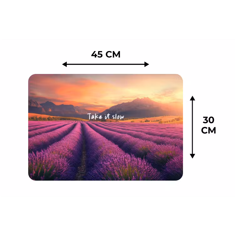 Lavendelveld - Quote - Zonsondergang Placemat vinyl groot -specs