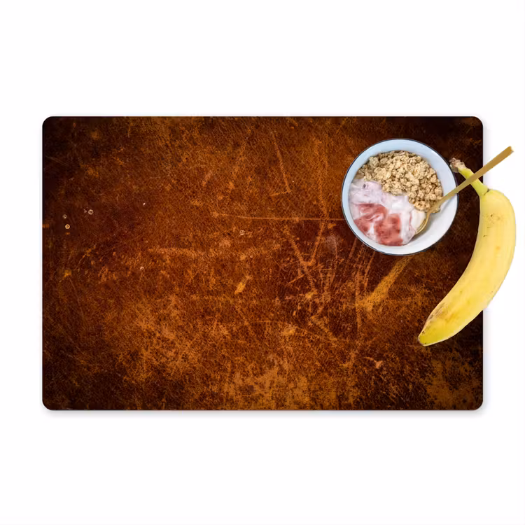 Leer - Lederlook - Bruin - Oranje Placemat vinyl groot -zzzproduct_Kitchenyeah-website