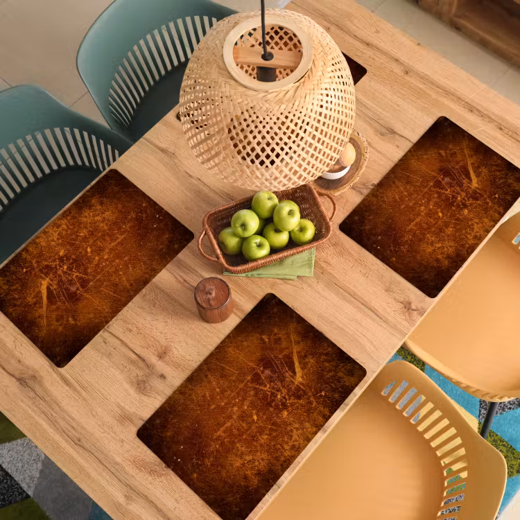 Leer - Lederlook - Bruin - Oranje Placemat vinyl groot -zzsfeer5_Kitchenyeah-website