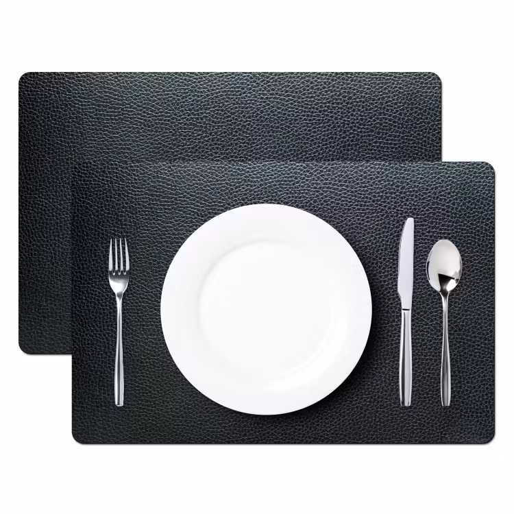 Leer - Structuur - Zwart - Groen - Licht Placemat vinyl groot -zzsfeer2_Kitchenyeah-website
