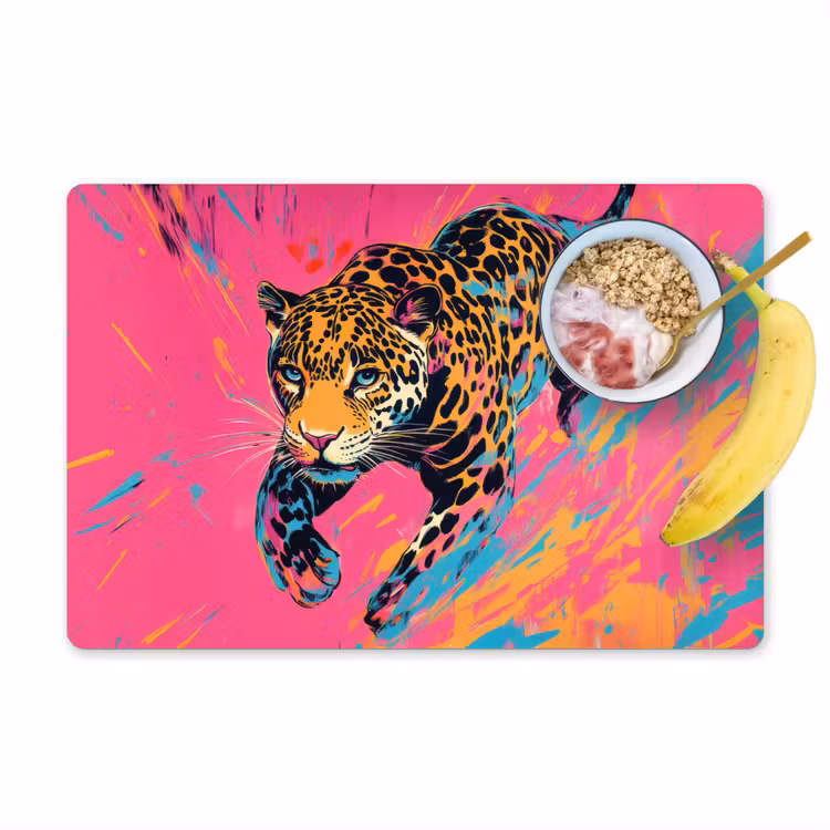 Luipaard - Roze - Oranje - Blauw - Verf Placemat vinyl groot -zzzproduct_Kitchenyeah-website