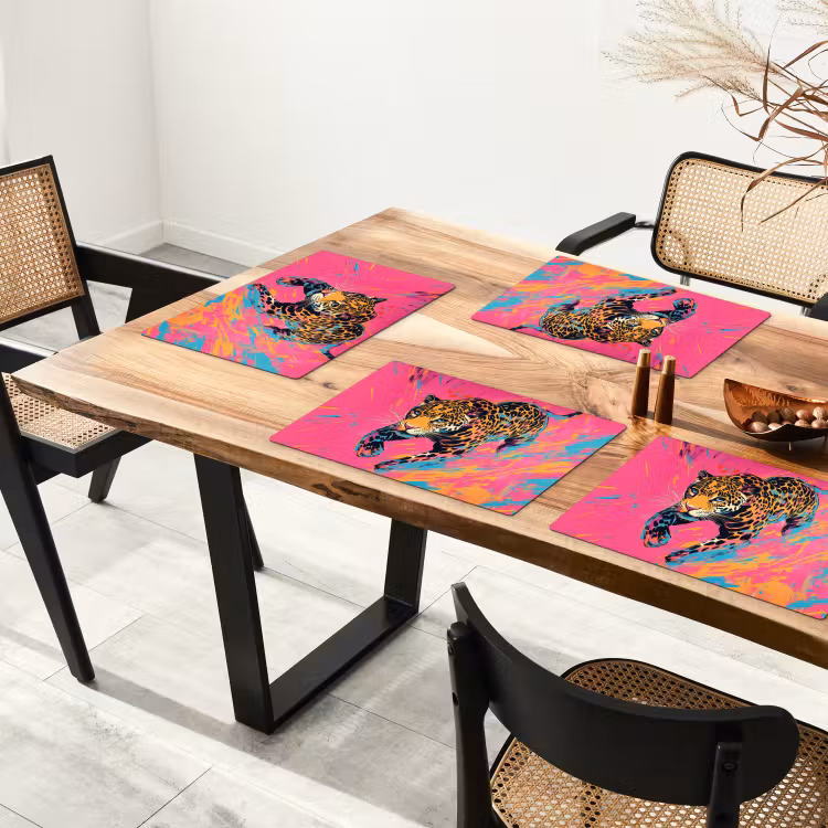 Luipaard - Roze - Oranje - Blauw - Verf Placemat vinyl groot -zzsfeer4_Kitchenyeah-website